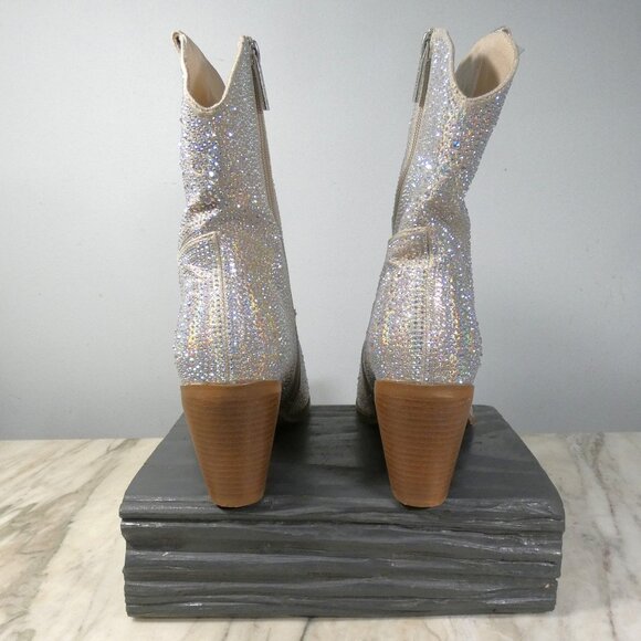 SPARKLING Western Rhinestone Cowboy Boots Block Heel Pointed Toe 10.5 - Picture 2 of 16